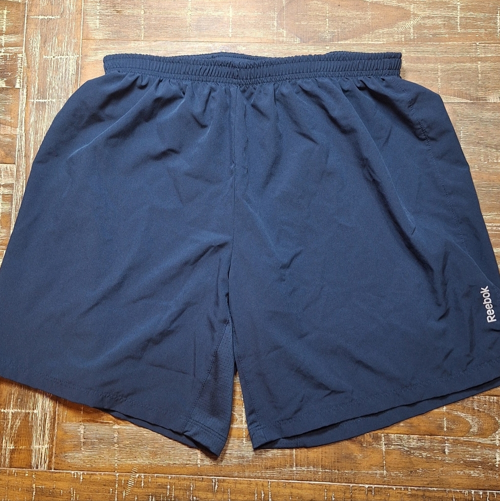 Reebok Mens Long Polyester Navy Blue Large‎ Athletic Shorts With Liner & Logo
